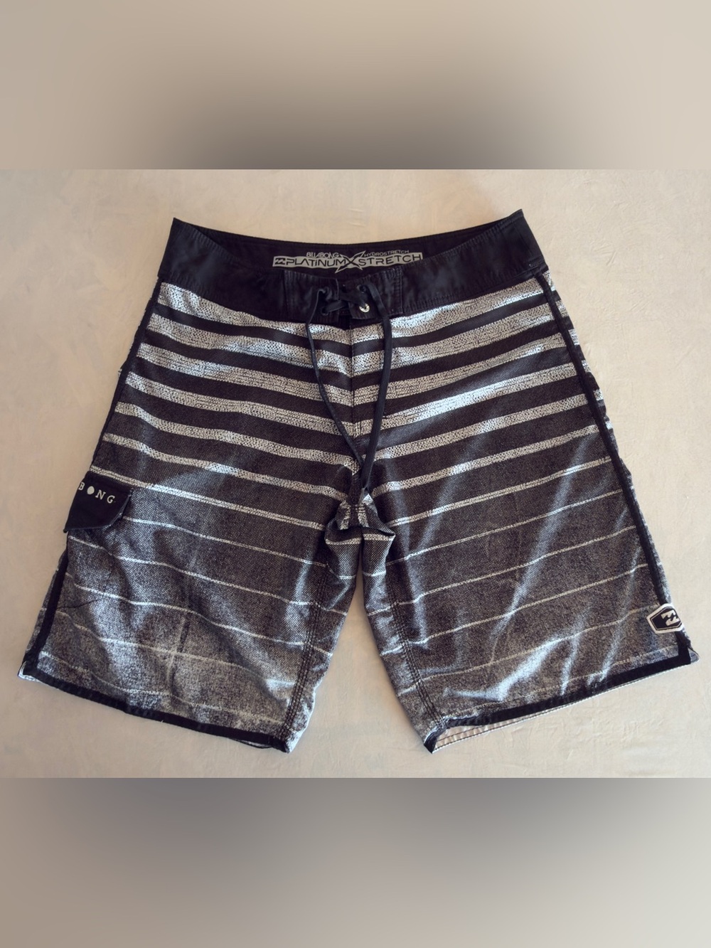 Billabong Men’s Black & Gray Striped Stretch Board Shorts